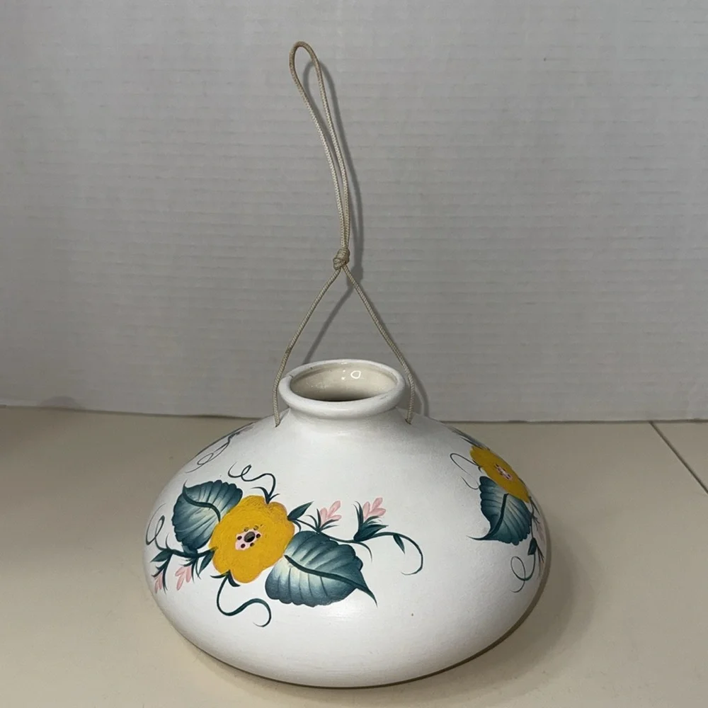 Handmade Handpainted Ceramic Hummingbird Feeder Floral Ready to Hang Signed Vtg